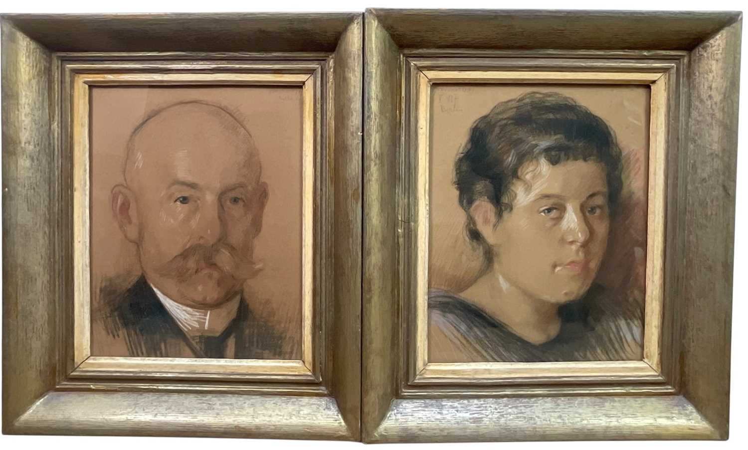 Lot 86 - Early 20th-century German/Berlin School. Two Portraits in pastel and pencil. Indistinctly signed (possib...
