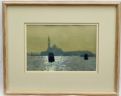 Lot 1001 - *Ken Howard (1932-2022) watercolour - San Giorgio, Venice, signed and dated 17.9.87, 17.5cm x 26cm, in glazed frame
