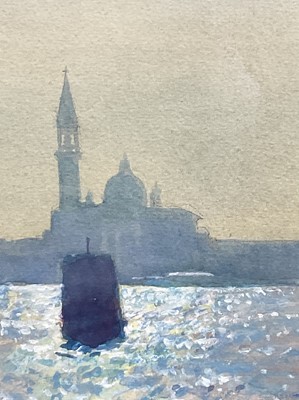 Lot 1001 - *Ken Howard (1932-2022) watercolour - San Giorgio, Venice, signed and dated 17.9.87, 17.5cm x 26cm, in glazed frame