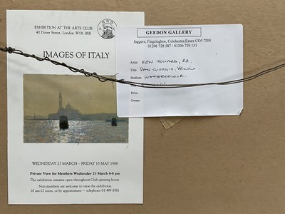 Lot 1001 - *Ken Howard (1932-2022) watercolour - San Giorgio, Venice, signed and dated 17.9.87, 17.5cm x 26cm, in glazed frame