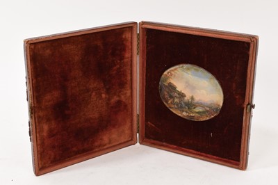 Lot 729 - Mid 19th century reverse painting on glass of a landscape