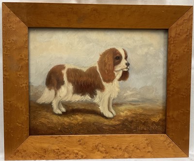 Lot 254 - Henry Percy, oil on board - study of a King Charles Spaniel, signed, in maple frame, 17 x 22cm.