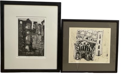 Lot 106 - 20th century limited edition architectural etching and etching, pencil signed, glazed frames