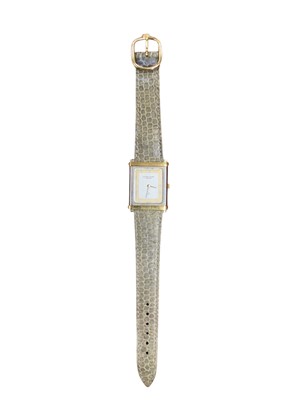 Lot 122 - Favre-Leuba tank style quartz wristwatch in a gold plated and stainless steel case, 29mm x 24mm, with the original strap and buckle