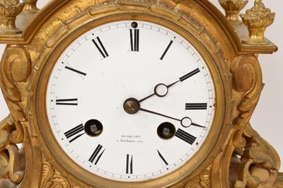 Lot 634 - 19th century French gilt brass mantel clock with inset porcelain panels