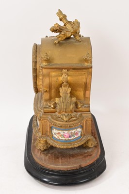 Lot 634 - 19th century French gilt brass mantel clock with inset porcelain panels