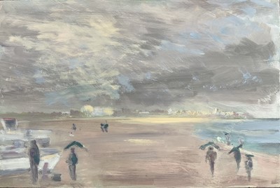 Lot 868 - Michael Crowe, contemporary, oil on board - ‘Aldeburgh Squall’, signed, dated 2012 and titled verso, 20cm x 30cm, framed