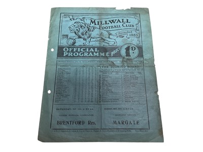 Lot 322 - Millwall v West Ham October 21st 1933