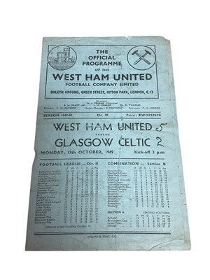 Lot 326 - West Ham v Glasgow Celtic 17th October 1949