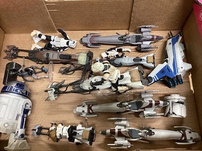 Lot 673 - Star Wars Speeder Bikes & Scouts, plus other spaceships & AT-AT's, all loose (3 boxes)