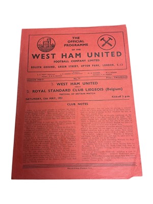 Lot 327 - West Ham v Royal Club Standard Liegeois 12th May 1951 Festival of Britian Match