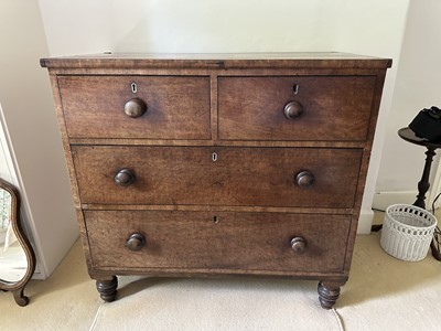 Lot 1270 - George IV mahogany chest of two short and two long drawers with bun handles, on turned feet, 93cm wide x 48cm deep x 87cm high