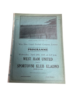 Lot 329 - West Ham v Sportovni Klub Kladno Czecho-Slovakia April 20th 1938 - Ex binder