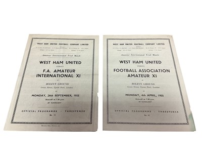Lot 332 - West Ham v FA Amateur International X1 4th April 1955, 26th September 1955 both Amateur International Trial Matches (2)