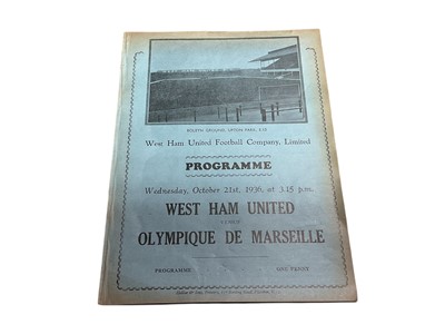 Lot 334 - West Ham Friendly v Olympique De Marseille 21st October 1936 - Ex binder