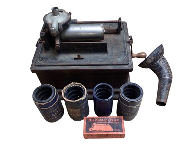 Lot 2464 - Edison gramophone, with various wax reels, together with a stereoscopic viewer