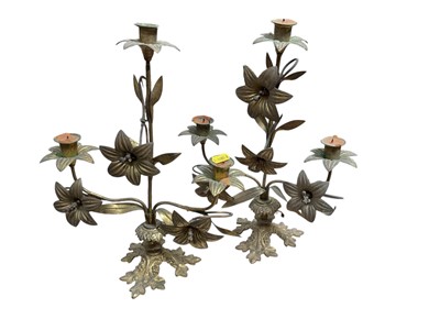 Lot 474 - Pair of French gilt metal floral candlesticks