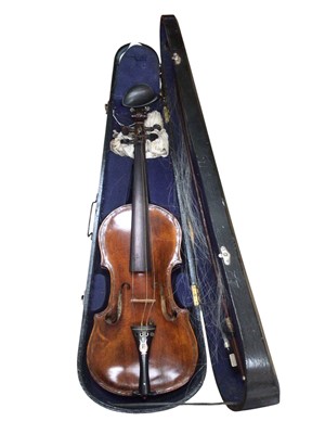 Lot 2207 - Antique handmade violin with label for William Hutchinson, July 1939, cased