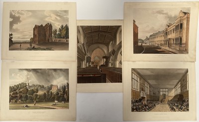 Lot 202 - After Pugin, group of five 19th century hand coloured engravings depicting Harrow School and Church, published by Ackermann's, unframed