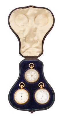 Lot 710 - Rare Victorian set comprising pocket compass, pedometer and barometer in original fitted