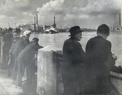Lot 200 - Claire Duke, 1930s/40s photogprah on Plastika paper, Riverside Greenwich towards Battersea Power Station, inscribed verso, 31cm x 39cm, unframed