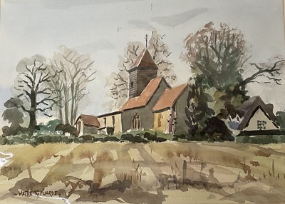 Lot 198 - Walter Richards, contemporary, watercolour - St. Barnabus Church, Alphampstone, signed, inscribed and dated 17.9.04 verso, 27cm x 37cm, mounted