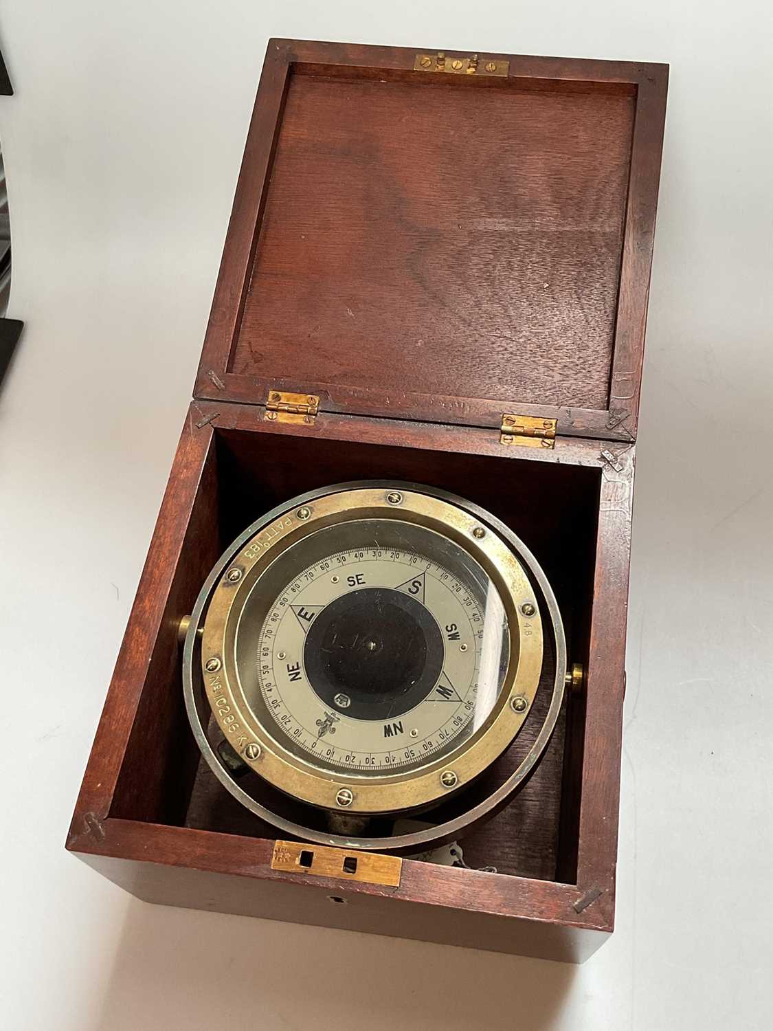 Lot 2403 - Ships compass in fitted mahogany case