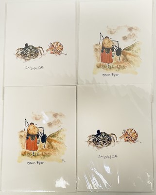 Lot 196 - Letitia Clark, contemporary, four amusing prints, 'Maris Piper' and '(Over) dressed Crab', two of each design, two initialled and dated '20, unframed, 30cm x 21cm