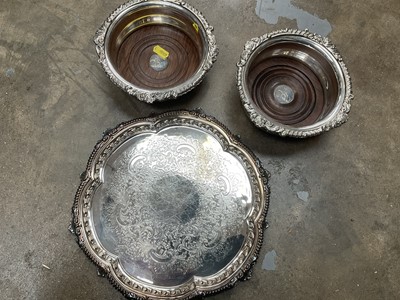 Lot 131 - Pair of 19th century wine coasters, plated tray and other plate