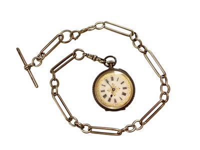 Lot 32 - Silver cased fob watch with a silver watch chain
