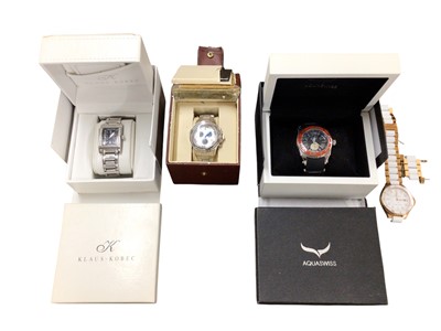 Lot 1150 - Aquaswiss quartz wristwatch, boxed, together with a Croton, Ingersoll and Klaus-Kobec