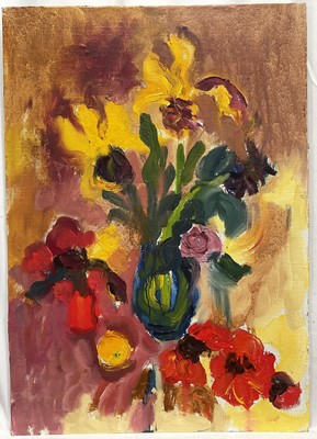 Lot 158 - Annelise Firth (b. 1961) oil on board, Summer Blooms with Roses, signed titled and dated 2024, 60cm x 45cm, unframed
