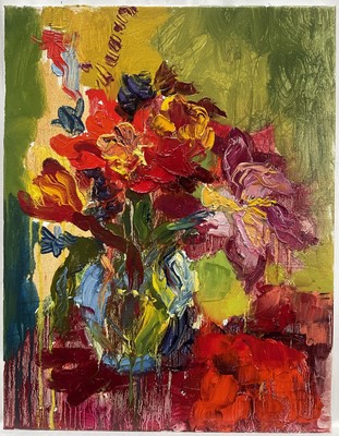 Lot 161 - Annelise Firth (b. 1961) oil on canvas, Tulips, signed titled and dated 2024, 45cm x 35cm, unframed