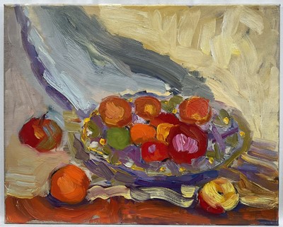 Lot 162 - Annelise Firth (b. 1961) oil on canvas, Winter Fruit Still Life, signed titled and dated 2025, 40cm x 50cm, unframed