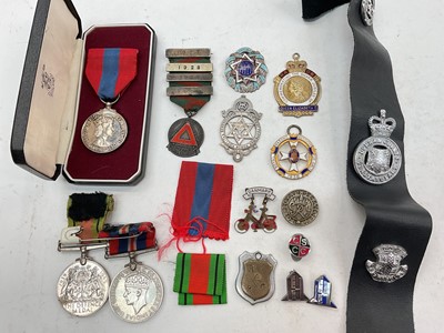 Lot 355 - Second World War Defence and War medals, Imperial Service medal in case, silver and enamel Masonic medals, Queen Elizabeth II Silver Jubilee silver gilt and enamel medal, togther with other meda...