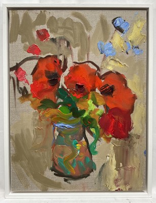 Lot 164 - Annelise Firth (b. 1961) oil on board, Oriental Poppies with Love in the Mist, signed titled and dated 2024, 40cm x 30cm, framed