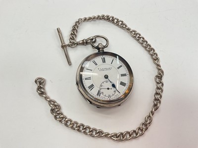 Lot 1015 - Edwardian silver pocket watch by T. Lovejoy, Wimbledon (London import 1908) with a silver watch chain