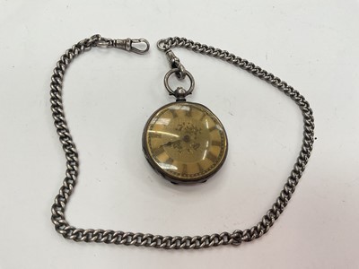 Lot 1018 - Silver fob watch with a gilt dial and a silver watch chain