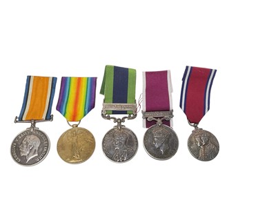 Lot 653 - First World War and later medal group comprising War and Victory medals named to 106247 PTE. A. J. Taylor. Notts. & Derby. R., George V India General Service medal with one clasp North West...
