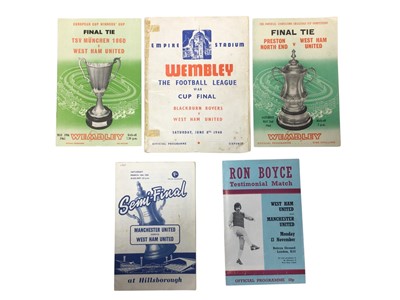 Lot 337 - West Ham v Blackburn 1940 Football League War Cup Final June 8th 1940, FA Cup Final 1964 v Preston North End, European Cup Winners Cup Final v TSV Munchen 1860 1965, FA Cup Semi Final v Manchest...