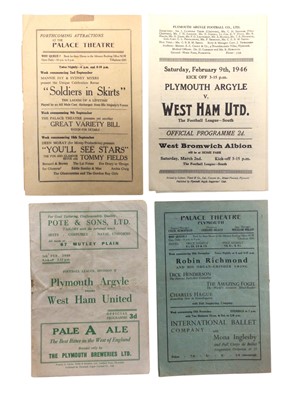 Lot 339 - Plymouth Argyle v West Ham February 9th 1946, 31st August 1946, 8th November 1947, 5th February 1949 (4)