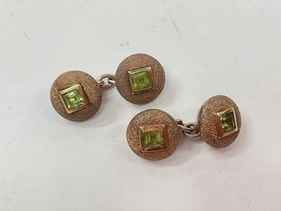 Lot 1131 - Pair of Links of London silver, silver gilt and peridot cufflinks (London 2000)