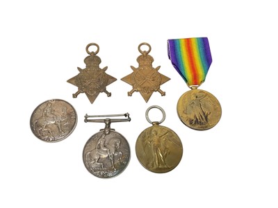 Lot 658 - Group of six assorted First World War campaign medals comprising 1914 - 15 Stars named to 13069 PTE. P. D. Gillingham. Essex. R. and 9824 PTE. W. J. Pownall. Essex. R., War medals named to 3965...