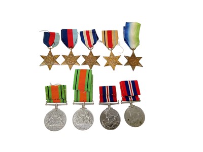 Lot 659 - Group of nine Second World War Campaign medals comprising 1939 - 1945 Star (x2), Atlantic Star, France and Germany Star, Africa Star, Defence (x2) and War (x2), (9)