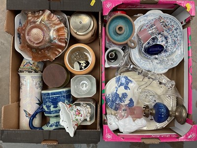 Lot 57 - Two boxes of mixed china and glass, and a box of ceramic dolls (3 boxes)