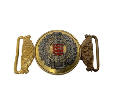 Lot 669 - Victorian Essex Regiment Officer's Belt Buckle with enamel decoration, 10.3cm in overall length.