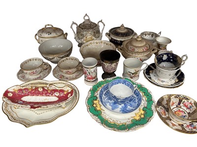 Lot 71 - Group of mostly 19th century English porcelain, tea and dinnerware, cabinet plates, cups and saucers, various factories