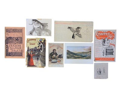 Lot 848 - Folio of Victorian and later prints, watercolours and other works on paper