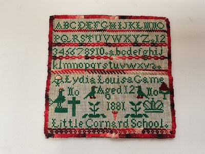 Lot 2104 - Small Victorian needlework sampler Little Cornard School Lydia Louise Game Aged 12 1881.