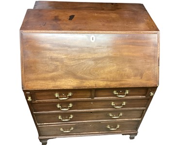 Lot 1392 - Georgian mahogany bureau with inlaid interior